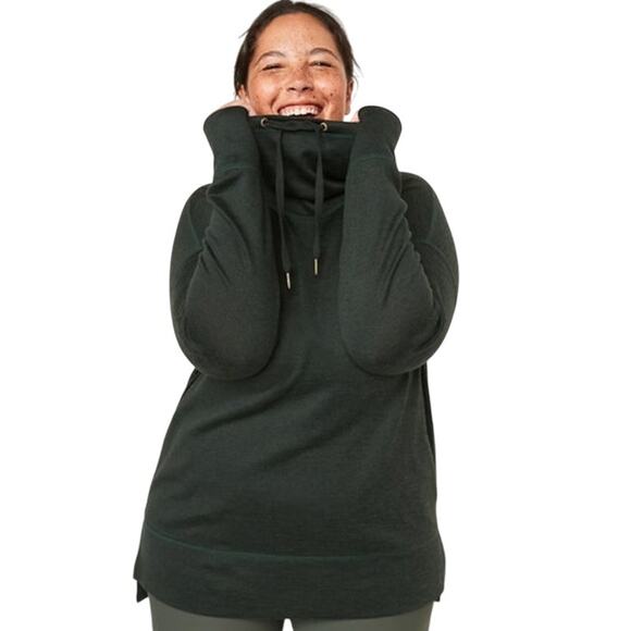 Old Navy Cowl neck Melange Tunic Sweater Size Small Dark Bottle Green Drawstring - Picture 1 of 6